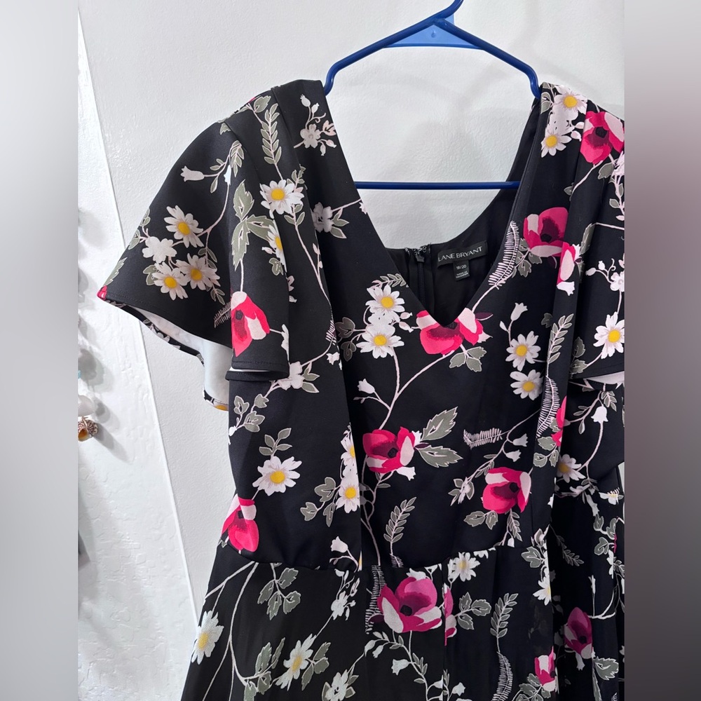 Black Dress with Pink and White Floral Design - Picture 3 of 8